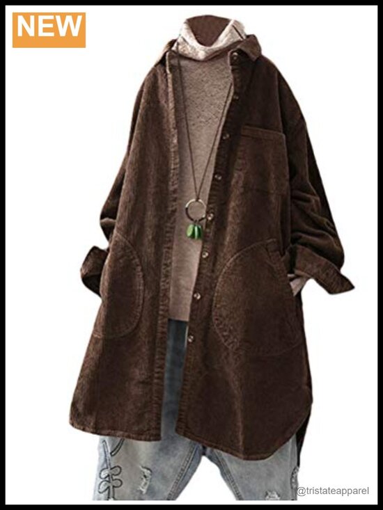 Other - Women's Corduroy Shirt Jacket Long Sleeve Button Down Overshirt with Pockets